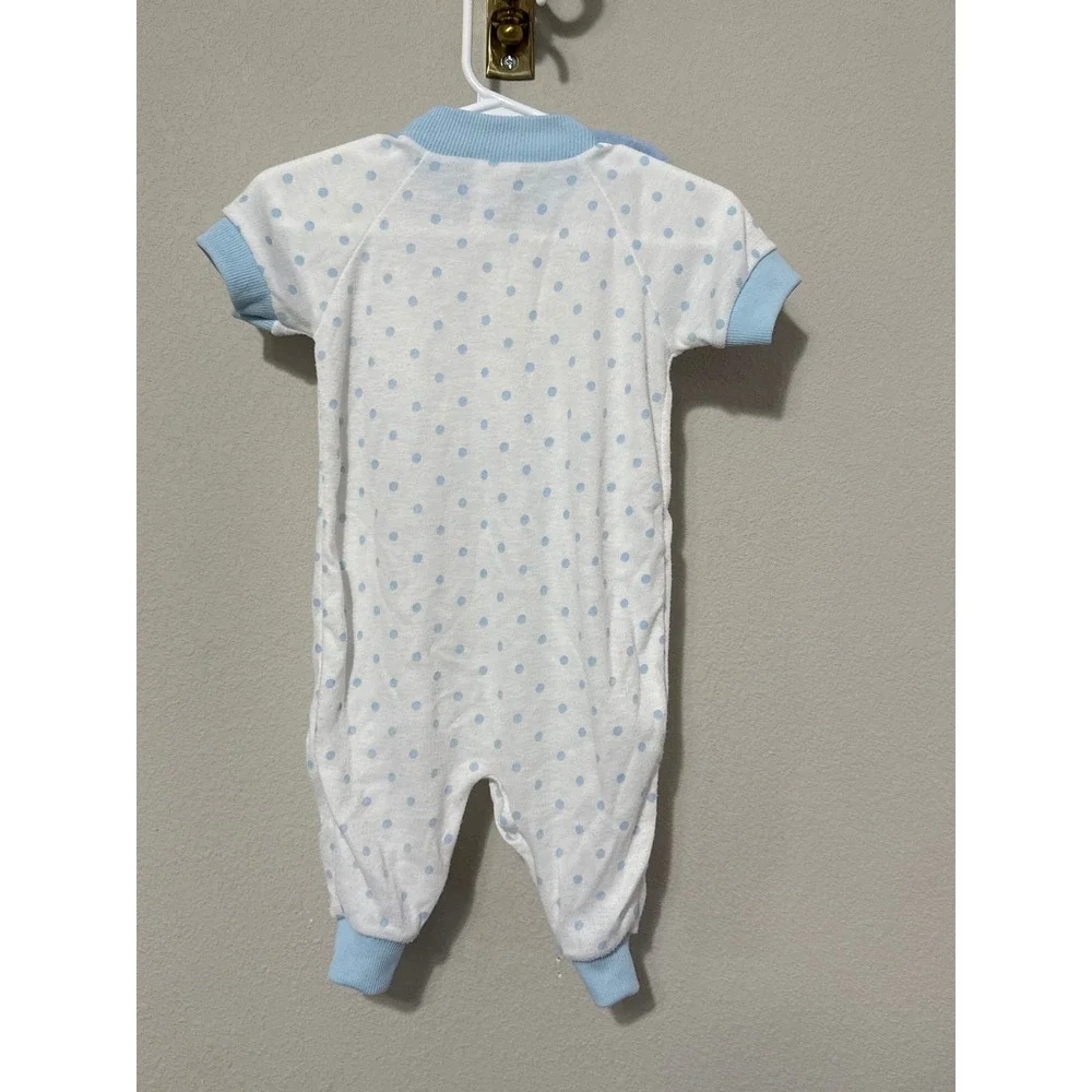 VTG 1984 Mickey Mouse Blue/White‎ Romper Removable Bib Playskool Medium/3-6M